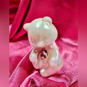 Fenton Teddy Bear RARE Porcelain Pink Rose Pearl Opalescent White Glass Figurine